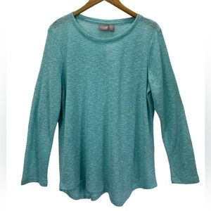NWT Chico's Luca Scoop Asymmetrical Long Sleeve Fashion Loose Knit Top Blue Ice